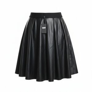 DKNY Black Faux Leather Circle Skirt